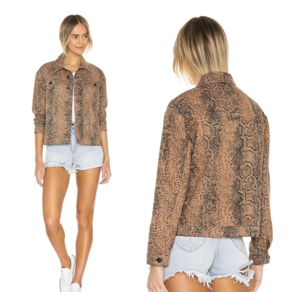 Free People Snake Print Oversized Trucker Jacket Size Medium Womens - Picture 1 of 12